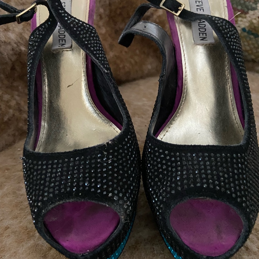 Steve Madden Black and Purple Studded Heels